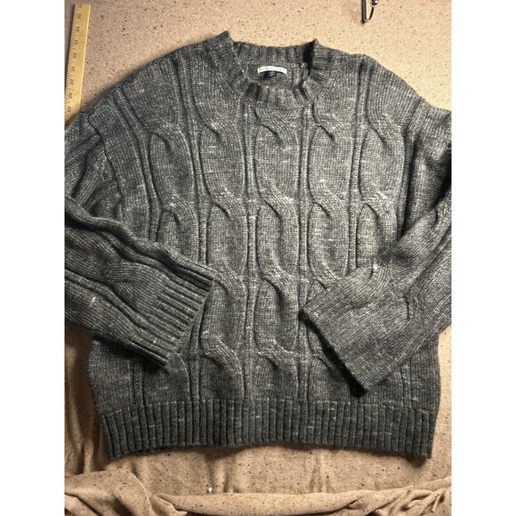 American Eagle XXL Gray Cable Knit Sweater Oversized Wide Cuff Cozy Cabin Lodge - Picture 1 of 7